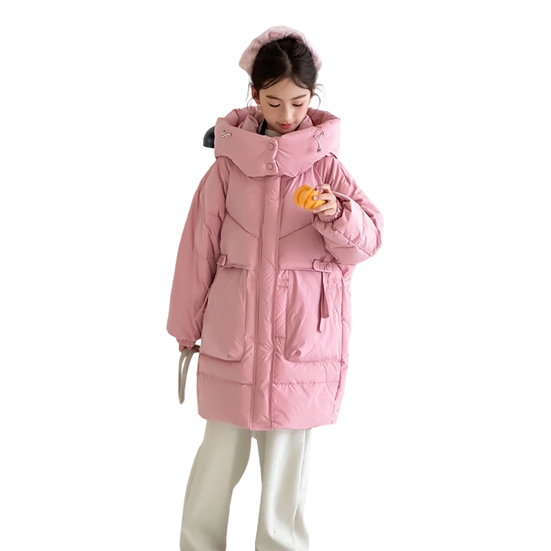 女童中长款羽绒服 宽松连帽加厚保暖冬装外套