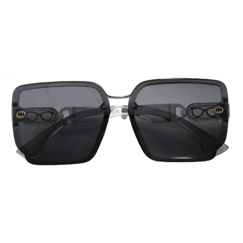 轻奢风黑框大方形墨镜 双环装饰防紫外线太阳镜