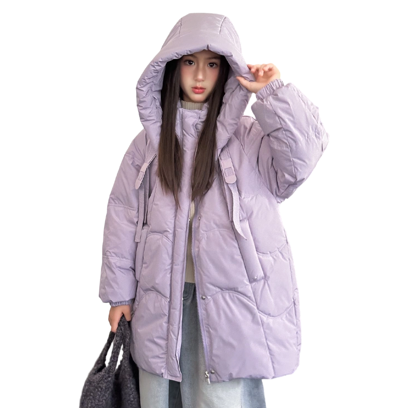 女冬连帽中长款宽松羽绒服