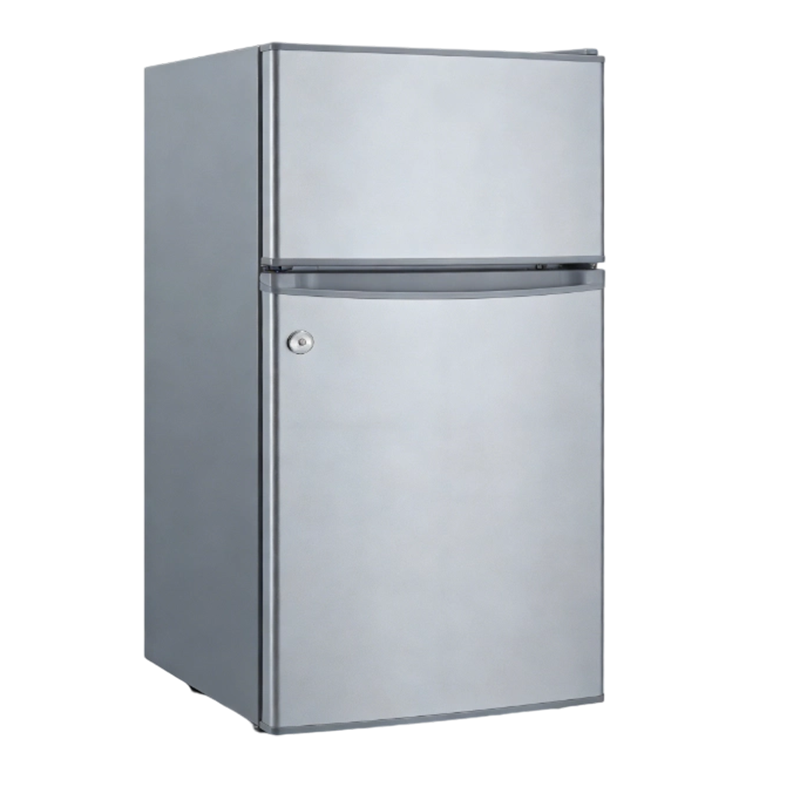 90L 低噪节能双门冰箱 家用租房小型冷冻冷藏不锈钢迷你冰箱