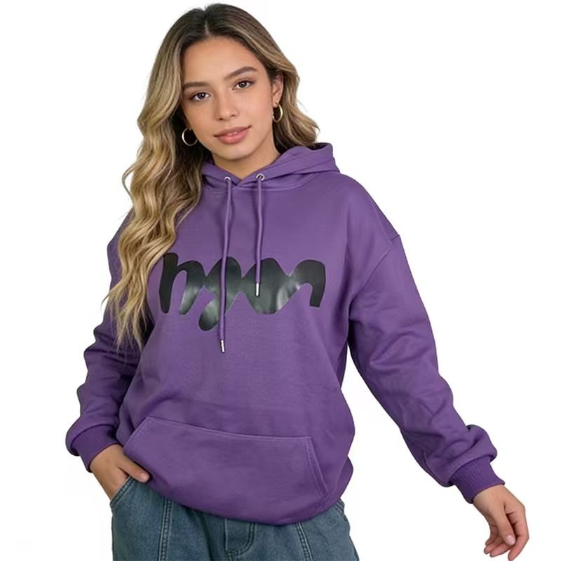 女士紫色 oversize 连帽卫衣秋冬宽松慵懒风字母印花长款上衣