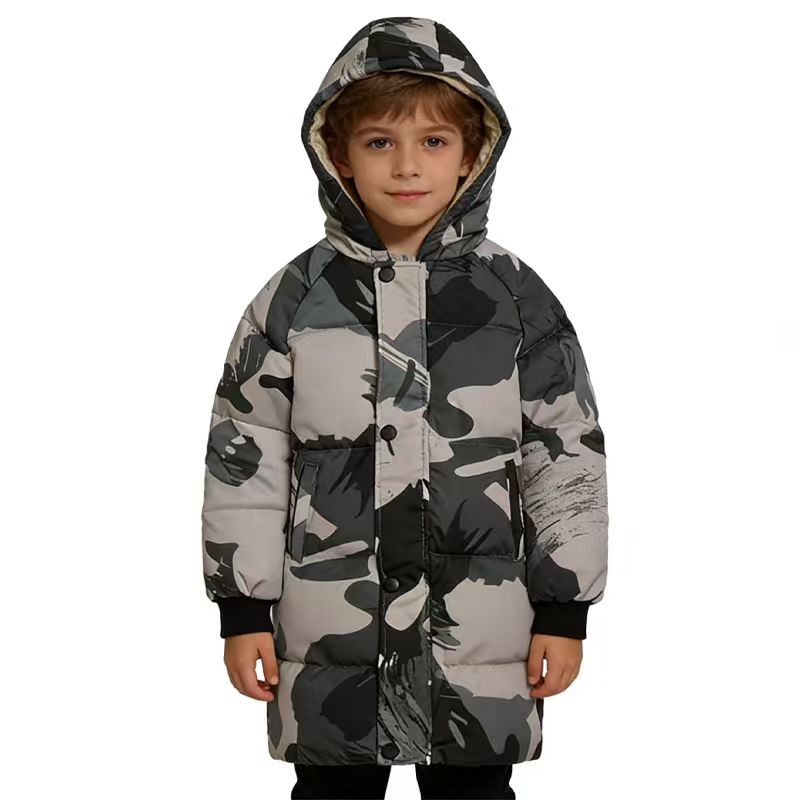 男童棉袄，迷彩冬装棉服加长加厚时尚休闲