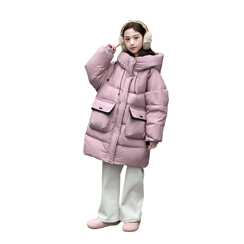 女童连帽中长款羽绒服 加厚保暖甜美冬装外套