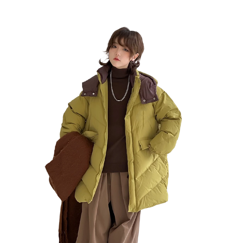 儿童撞色连帽中长款羽绒服 宽松加厚保暖男女童冬装