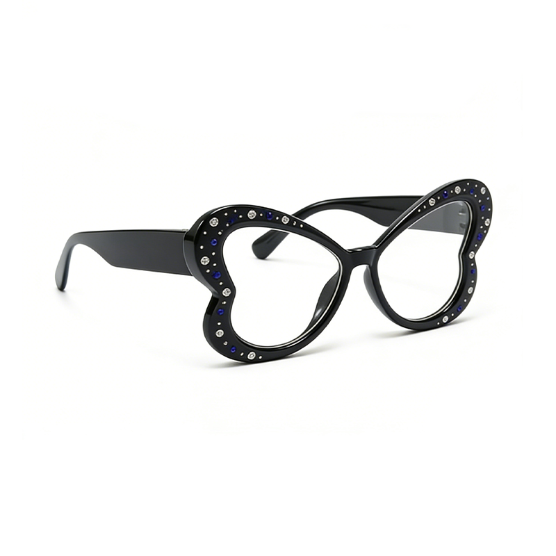 蝴蝶造型镶钻平光镜女 个性夸张防蓝光眼镜框